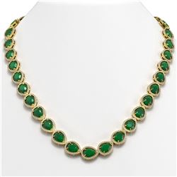 64.01 ctw Emerald & Diamond Halo Necklace 10K Yellow Gold - REF-854A5V - SKU:41188
