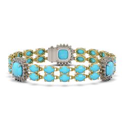 30.85 ctw Turquoise & Diamond Bracelet 14K Yellow Gold - REF-278N4A - SKU:44905