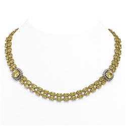 64.13 ctw Citrine & Diamond Necklace 14K Yellow Gold - REF-470X4R - SKU:44839
