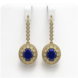 9.25 ctw Sapphire & Diamond Earrings 14K Yellow Gold - REF-243K5W - SKU:43609