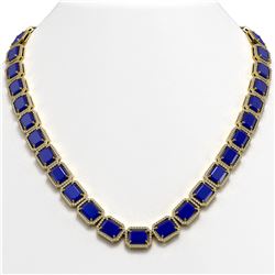 84.94 ctw Sapphire & Diamond Halo Necklace 10K Yellow Gold - REF-859Y5X - SKU:41482