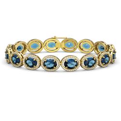 29.53 ctw London Topaz & Diamond Halo Bracelet 10K Yellow Gold - REF-274H2M - SKU:40735