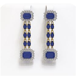 11.98 ctw Sapphire & Diamond Earrings 14K Yellow Gold - REF-205H8M - SKU:45202