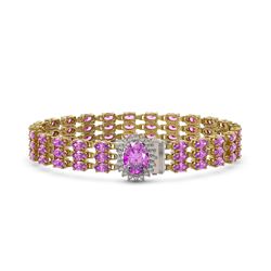 21.49 ctw Amethyst & Diamond Bracelet 14K Yellow Gold - REF-172H3M - SKU:45862