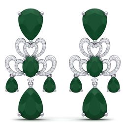 58.73 ctw Emerald & VS Diamond Earrings 18K White Gold - REF-636X4R - SKU:38670