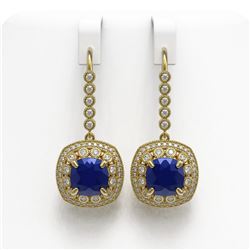 12.9 ctw Sapphire & Diamond Earrings 14K Yellow Gold - REF-247H6M - SKU:43960
