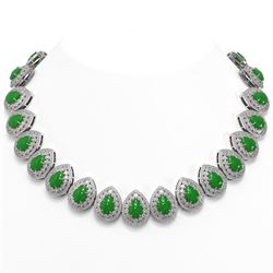 100.62 ctw Jade & Diamond Necklace 14K White Gold - REF-2958R9K - SKU:46167