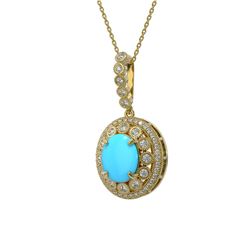 4.81 ctw Turquoise & Diamond Necklace 14K Yellow Gold - REF-156H2M - SKU:46112