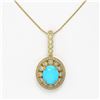 Image 2 : 4.81 ctw Turquoise & Diamond Necklace 14K Yellow Gold - REF-156H2M - SKU:46112