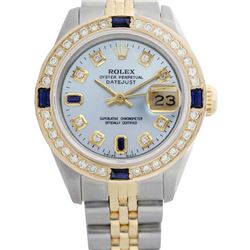 Rolex Men's Two Tone 14K Gold/SS, QuickSet, Diam/Sapphire Dial & Diam Bezel - REF-557K3T