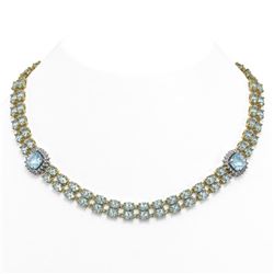 50.77 ctw Aquamarine & Diamond Necklace 14K Yellow Gold - REF-699Y5X - SKU:44821