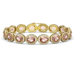 22.8 ctw Morganite & Diamond Halo Bracelet 10K Yellow Gold - REF-460W2H - SKU:40711