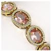 Image 3 : 22.8 ctw Morganite & Diamond Halo Bracelet 10K Yellow Gold - REF-460W2H - SKU:40711