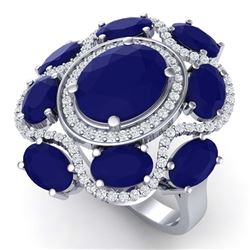 9.86 ctw Sapphire & VS Diamond Ring 18K White Gold - REF-200H2M - SKU:39297
