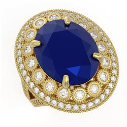 13.85 ctw Sapphire & Diamond Ring 14K Yellow Gold - REF-275K8W - SKU:43852