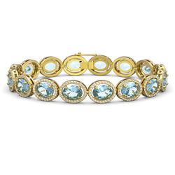 23.44 ctw Aquamarine & Diamond Halo Bracelet 10K Yellow Gold - REF-356M2F - SKU:40723