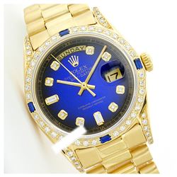 Rolex Men's 18K Yellow President, QuickSet, Diam Dial & Diam/Sapphire Bezel - REF-1457Y3X