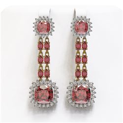 18.38 ctw Tourmaline & Diamond Earrings 14K Yellow Gold - REF-435V5Y - SKU:44929