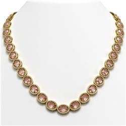 52.63 ctw Morganite & Diamond Halo Necklace 10K Yellow Gold - REF-1045M5F - SKU:40663