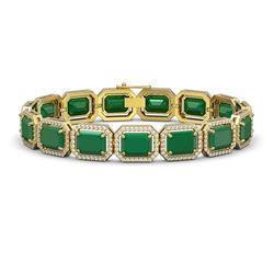 38.61 ctw Emerald & Diamond Halo Bracelet 10K Yellow Gold - REF-456M5F - SKU:41524