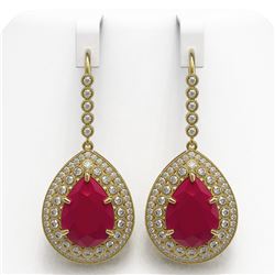 31.74 ctw Ruby & Diamond Earrings 14K Yellow Gold - REF-646M4F - SKU:43303