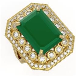 16.44 ctw Emerald & Diamond Ring 14K Yellow Gold - REF-364A4V - SKU:43546