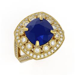 6.47 ctw Sapphire & Diamond Ring 14K Yellow Gold - REF-142N4A - SKU:43936