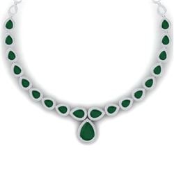 51.41 ctw Emerald & VS Diamond Necklace 18K White Gold - REF-1018M2F - SKU:39420