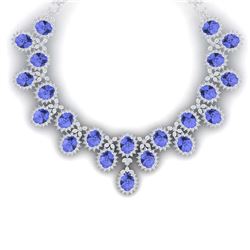 86 ctw Tanzanite & VS Diamond Necklace 18K White Gold - REF-2018F2N - SKU:38628
