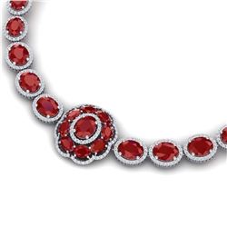 58.33 ctw Ruby & VS Diamond Necklace 18K White Gold - REF-1187H3M - SKU:39222