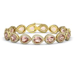 19.55 ctw Morganite & Diamond Halo Bracelet 10K Yellow Gold - REF-480K4W - SKU:41248