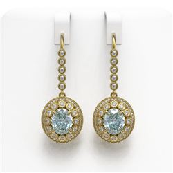 7.65 ctw Aquamarine & Diamond Earrings 14K Yellow Gold - REF-250K5W - SKU:43615