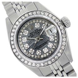 Rolex Ladies Stainless Steel, Diamond Dial & Diamond Bezel, Sapphire Crystal - REF-434T5K