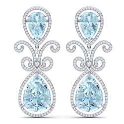 30.49 ctw Sky Topaz & VS Diamond Earrings 18K White Gold - REF-301X8R - SKU:39549