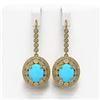 Image 1 : 9.62 ctw Turquoise & Diamond Earrings 14K Yellow Gold - REF-295W3H - SKU:46100