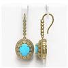 Image 2 : 9.62 ctw Turquoise & Diamond Earrings 14K Yellow Gold - REF-295W3H - SKU:46100