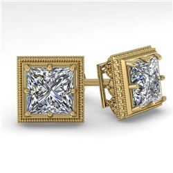 2.0 ctw VS/SI Princess Diamond Stud Earrings 14K Yellow Gold - REF-512X7R - SKU:29785