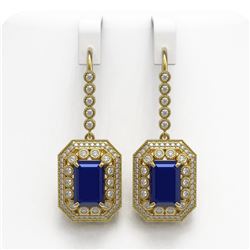 14.16 ctw Sapphire & Diamond Earrings 14K Yellow Gold - REF-295R3K - SKU:43396