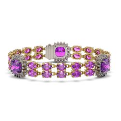 37.81 ctw Amethyst & Diamond Bracelet 14K Yellow Gold - REF-277W3H - SKU:44893