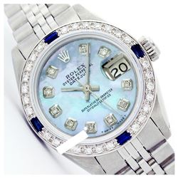 Rolex Men's Stainless Steel, QuickSet, Diam Dial & Diam/Sapphire Bezel - REF-557W7H