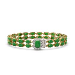 28.76 ctw Jade & Diamond Bracelet 14K Yellow Gold - REF-190W9H - SKU:45820
