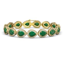 30.06 ctw Emerald & Diamond Halo Bracelet 10K Yellow Gold - REF-393X3R - SKU:41236