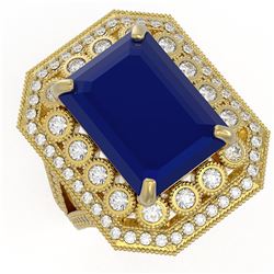 16.44 ctw Sapphire & Diamond Ring 14K Yellow Gold - REF-314V5Y - SKU:43552
