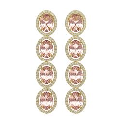 11.4 ctw Morganite & Diamond Halo Earrings 10K Yellow Gold - REF-269H3M - SKU:40759