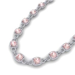 49 ctw Morganite & VS/SI Diamond Necklace 14K White Gold - REF-1150N9A - SKU:23046