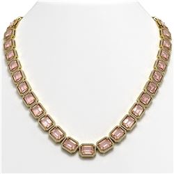 81.64 ctw Morganite & Diamond Halo Necklace 10K Yellow Gold - REF-1728A2V - SKU:41488