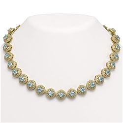 72.27 ctw Aquamarine & Diamond Necklace 14K Yellow Gold - REF-2169R8K - SKU:44110