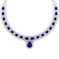 51.41 ctw Sapphire & VS Diamond Necklace 18K White Gold - REF-927M3F - SKU:39426