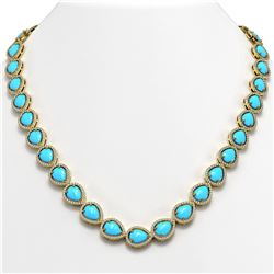 35.3 ctw Turquoise & Diamond Halo Necklace 10K Yellow Gold - REF-600F9N - SKU:46024