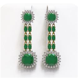 19.88 ctw Emerald & Diamond Earrings 14K Yellow Gold - REF-293A3V - SKU:44911